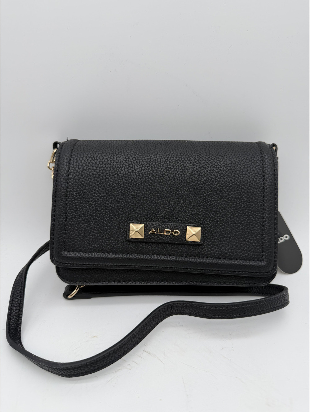 ALDO Black Pebbled Leather Crossbody Bag with Gold Tone Hardware